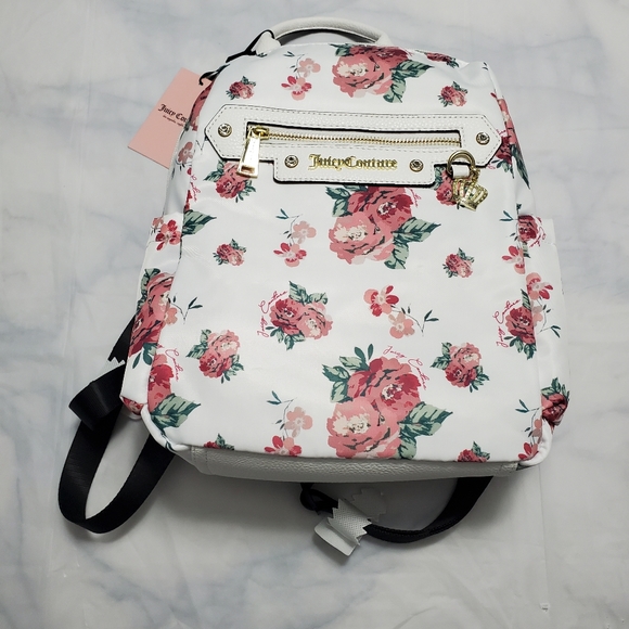 New-Juicy Couture White/Red Roses Floral Backpack - Picture 2 of 7